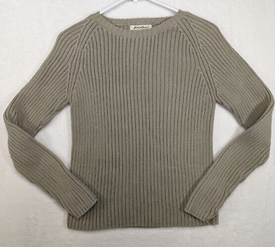 #ad Eddie Bauer Women#x27;s Size M Tan Cable Knit Sweater Cotton Pullover Top