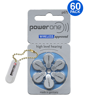 #ad 60 Power One Hearing Aid Batteries Size 675 Free Keychain 2 Extra Batteries