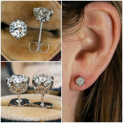 #ad Creative Round Cut Cubic Zircon Party Stud Earring 925 Silver Women Jewelry