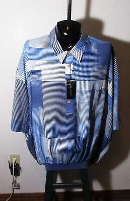 #ad Men#x27;s ALAN STUART Blue 100% Viscose Short Sleeve Jersey Polo Shirt Size 5XL NWT