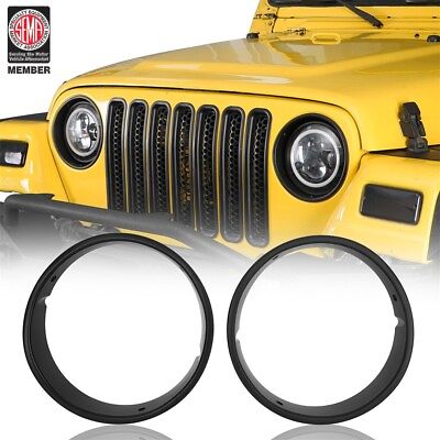 #ad 2PCS ROUND HEADLIGHT COVER BLACK W BOLTS FIT FOR 1997 2006 WRANGLER JEEP TJ