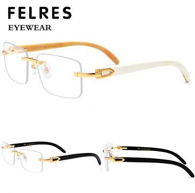 #ad Luxury Natural Buffalo Horn Rimless Eyeglasses Frames For Men Women New Design