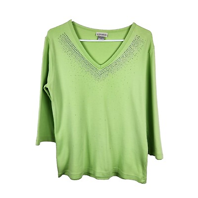 #ad Aces Design Womens V Neck 3 4 Length Sleeve Embellished Rhinestone Shirt Size M