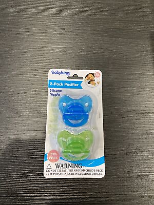 #ad Babyking Pacifier Blue and Green New BPA FREE 2 Pacifiers In One Pack 0 Mo