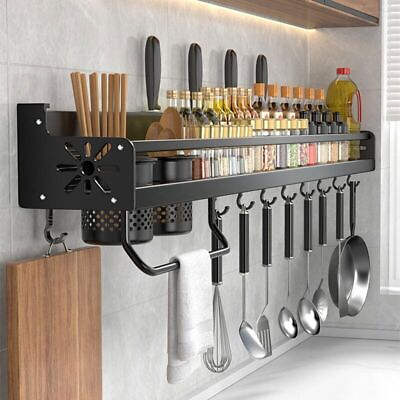 #ad Kitchen Organizer Shelf Wall mounted Spice Storage Rack Spoon Shovel Storage