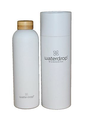 #ad WATERDROP Microdrink Thermo Steel Water Bottle White Matt Bamboo Cap 34 FL OZ