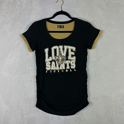 #ad New Orleans Saints Top Womens S Black Gold Football Ruching Who Dat Nation