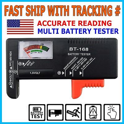 #ad Universal Digital LCD Battery Checker Volt Tester Cell AA AAA C D 9V Button