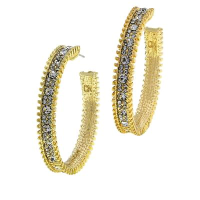 #ad RJ Graziano Goldtone Textured Crystal Studded Hoop Earrings