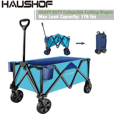 #ad HAUSHOF Heavy Duty Folding Collapsible Wagon Utility Wagon 176 lbs Load Capacity
