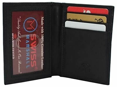 #ad RFID Blocking Slim Card Wallet Bifold Card Case Genuine Leather Front Pocket Wal