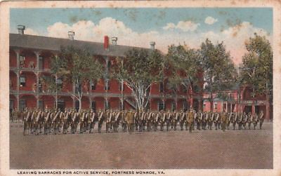 #ad Postcard Leaving Barracks for Active Service Fortress Monroe VA Military
