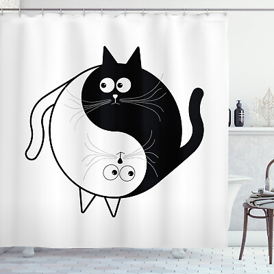 #ad Cat Shower Curtain Ying Yang Black White Art Print for Bathroom