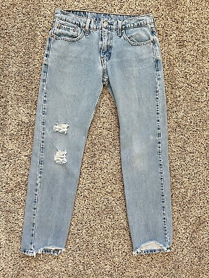 #ad Levi’s Mens Jeans 502 Tapered Leg Light Blue Distressed 5 Pocket Size 29 x 32