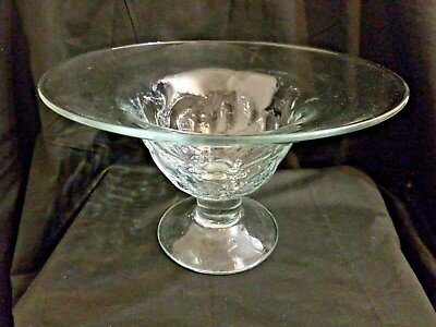 #ad Hand Blown Clear Glass Pedestal Embossed Fruit Bowl Center Piece 12 1 4quot; Dia.