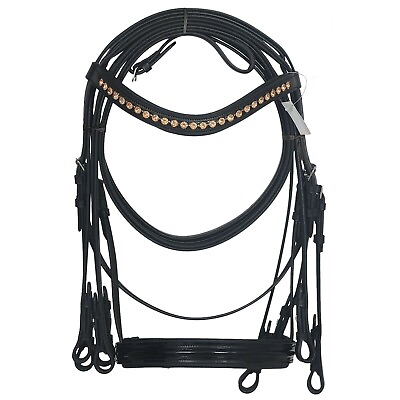 #ad Weymouth Leather Bridle With Crystal Browband Double Leather Reins With F Ship.