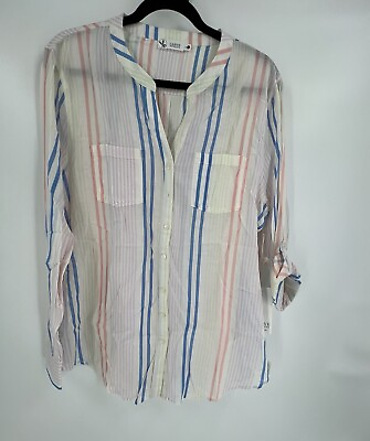 #ad NWT Carve Designs Dylan Gauze Sunny Stripe Shirt Tunic Top Sz L Pastel Colors