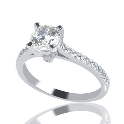 #ad 2 2 3 CT Classic Moissanite Diamond Engagement Ring Round Cut D F VVS1 14K White