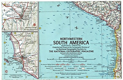 #ad ⫸ 1964 2 February Vintage NW NORTHWEST SOUTH AMERICA National Geographic Map A3