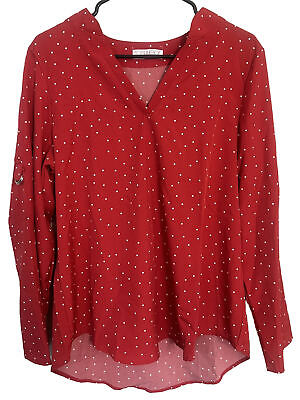 #ad Red Blouse With White Polka Dots Large $14.00