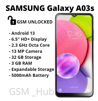 #ad UNLOCKED Samsung Galaxy A03s 32GB Black Android 13