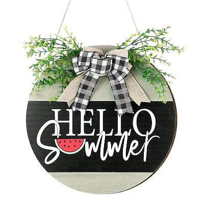 #ad Hello Summer Sign Wood Door Hanger Rustic Watermelon Plaque Porch Decor Woode...