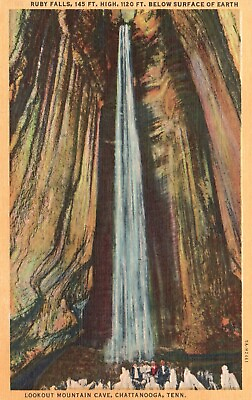 #ad Postcard TN Lookout Mountain Cave Ruby Falls 1935 Linen Vintage PC H6219