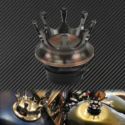 #ad VENTED King Crown Gas Cap Fuel Tank Right hand Thread Bronze Fit For Harley 1200