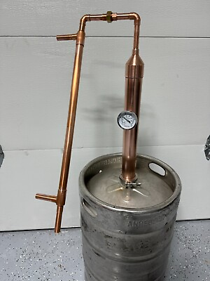 #ad copper 2quot; moonshine still column and condenser fits beer keg