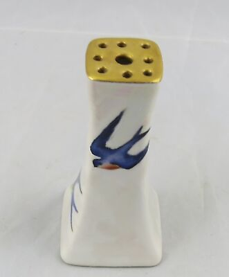 #ad Hand Painted French Limoges Hat Pin Holder Blue Birds Swallows 4 3 4quot; France