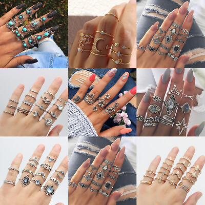 #ad Elegant Women Midi Finger Ring Set Vintage Style Punk Boho Knuckle Rings Jewelry