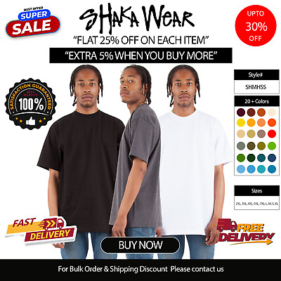 #ad Shaka Wear Mens Short Sleeve Basic Plain Tee Max Heavyweight T Shirt SHMHSS $12.33