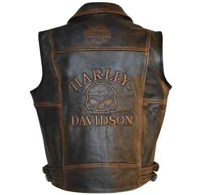 #ad Harley Davidson Men#x27;s Motorcycle Knuckle Distressed Biker Genuine leather Vest