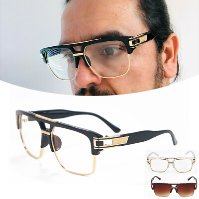 #ad Fashion Men#x27;s Sunglasses Designer Black Metal Frame Clear Vintage Hip Hop Model