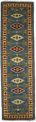 #ad Handmade Blue Geometric 3X10 Kazak Oriental Runner Rug Hallway Kitchen Carpet
