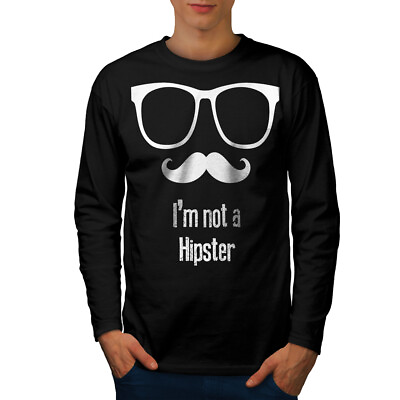 #ad Wellcoda Moustache Hippie Mens Long Sleeve T shirt Shades Graphic Design GBP 24.99