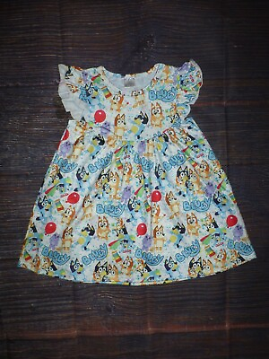 #ad NEW Boutique Bluey Cartoon Dog Girls Sleeveless Dress