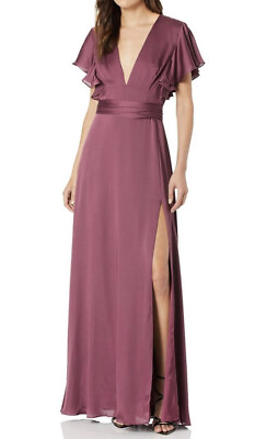 #ad Jill Stuart Ruffle Flutter Sleeve Gown 2 Belted Plum “Pandora” color **read**