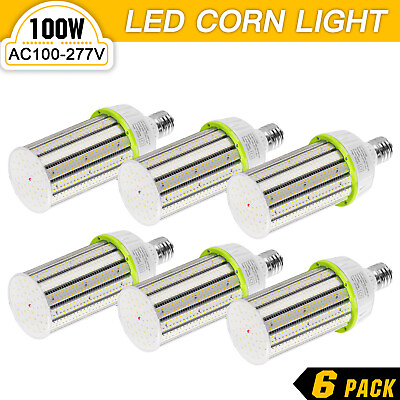 #ad 6 Pack 100W LED Corn Light Cob Bulb Warehouse High Bay Corn Lamp E39 Large Base