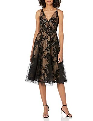 #ad NEW dress the population Courtney Dress in Black Nude Size L #D6236