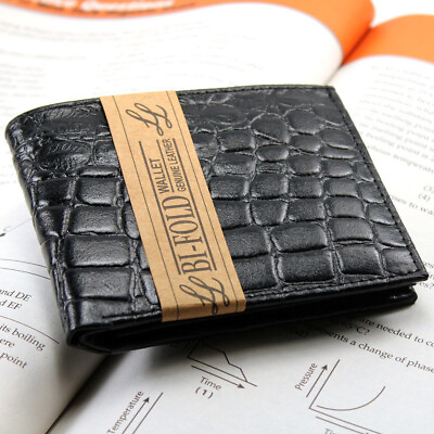 #ad New Mens Genuine Leather Bifold Wallet ID Credit Card Alligator Window Crocodile