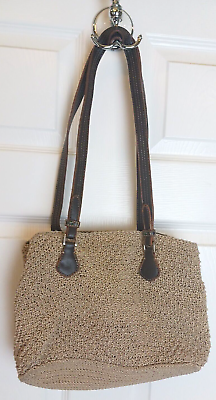 #ad Liz Claiborne Tan Crochet Shoulder Purse Handbag Double Leather Straps #D 45