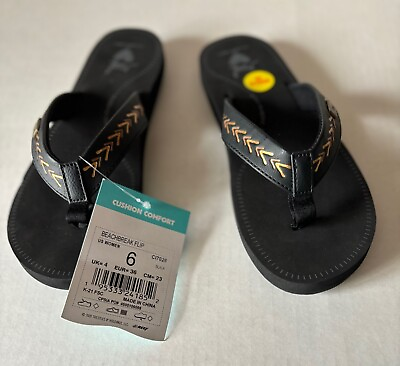 #ad REEF BEACHBREAK FLIP women#x27;s flip flop sandals black SIZE 6 New