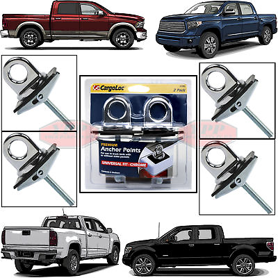 #ad 4 Pc Universal Fit Truck Bed Anchor Chrome Plated Tie Down Loop Hooks Pickup Bed