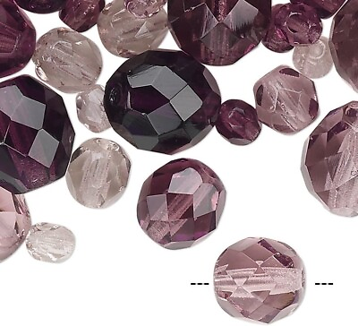 #ad Bead 100 Czech Fire Polished Glass Purple Mix 468 amp; 10mm Faceted Round Bead *