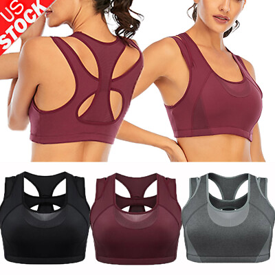 #ad US Women Sports Bra Seamless High Impact Support Vest Yoga Gym Workout Fitness