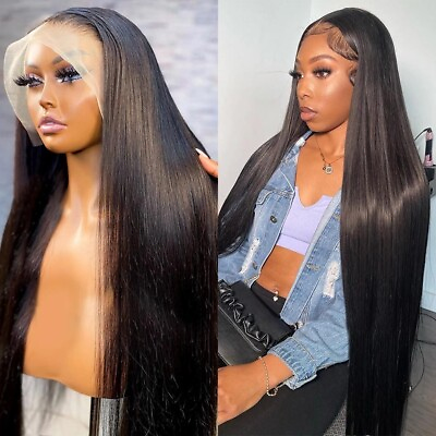 #ad 30 inch Pre Plucked Straight Human Hair HD Lace Frontal Wig Glueless Virgin Wigs