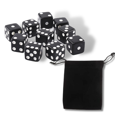 #ad Set of 10 Six Sided Square Opaque 16mm D6 Dice Black with White Pip Die