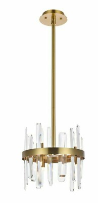 #ad Modern Crystal Chandelier Satin Gold Living Dining Room 6 Light Fixture 12 inch