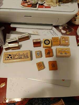 #ad Lot of 14 Vintage of Assorted Rubber Stamps Animals Names